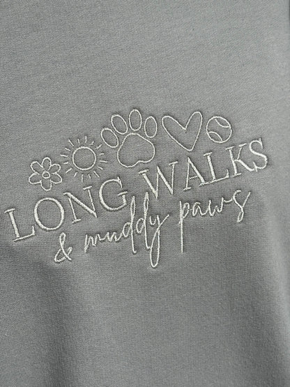Platinum Grey Long Walks & Muddy Paws Embroidered Jumper