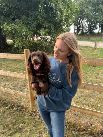 Airforce Blue Long Walks & Muddy Paws Embroidered Jumper